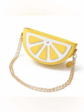 New - Yellow Lemon Slice Crossbody Bag with Gold Chain - Measurement in pics